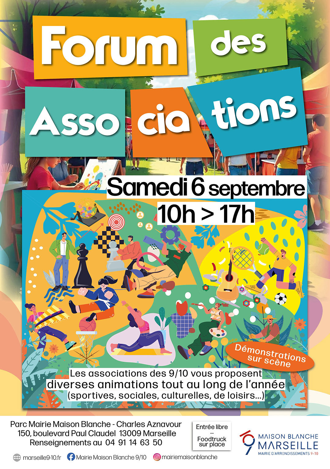 Forum des associations Rendez-vous Samedi 6 septembre 2025 10:00 - 17:00 Description Rendez-vous très prisé par les familles, le Forum des associations est une excellente occasion pour découvrir les différentes structures de notre territoire, s’informer sur leurs activités. Que vous soyez intéressés par le sport, la culture, l’entraide ou d’autres domaines, vous trouverez une association qui correspond à ces passions.